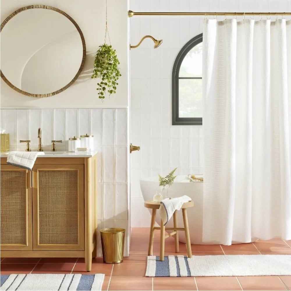 HEARTH & HAND NWT textured horizontal stripe matalesse shower curtain -white